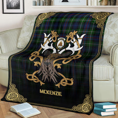 McKenzie Tartan Crest Premium Blanket - Celtic Stag style