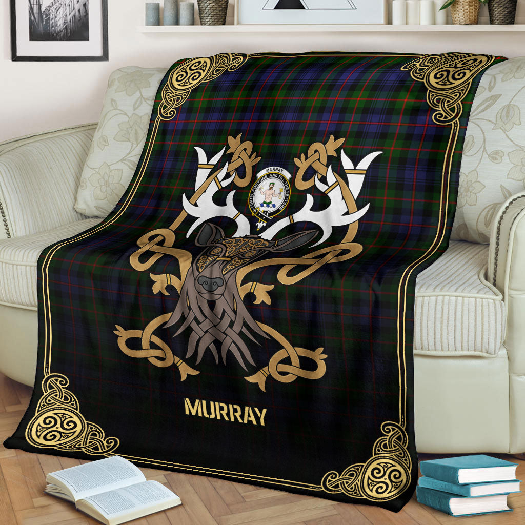 Murray of Atholl Modern Tartan Crest Premium Blanket - Celtic Stag style