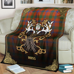 Ross Ancient Tartan Crest Premium Blanket - Celtic Stag style