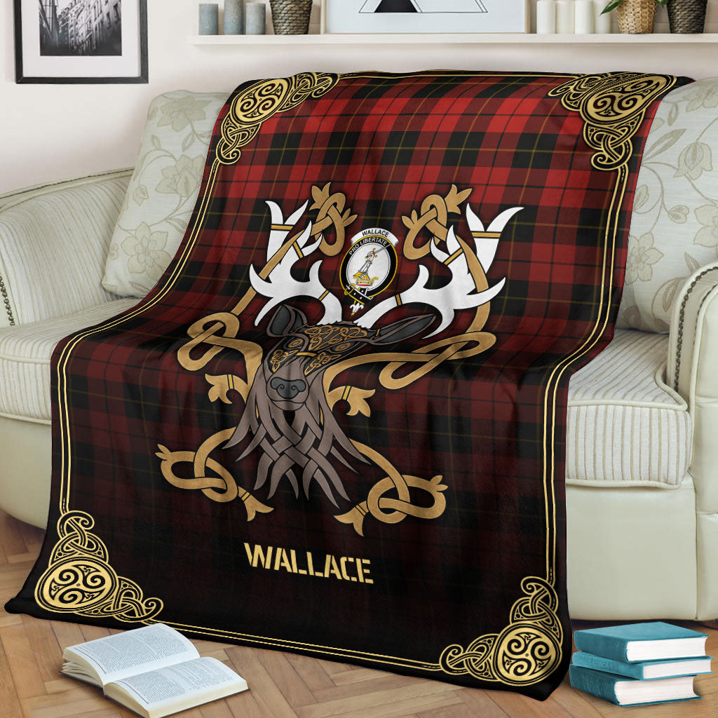 Wallace Weathered Tartan Crest Premium Blanket - Celtic Stag style