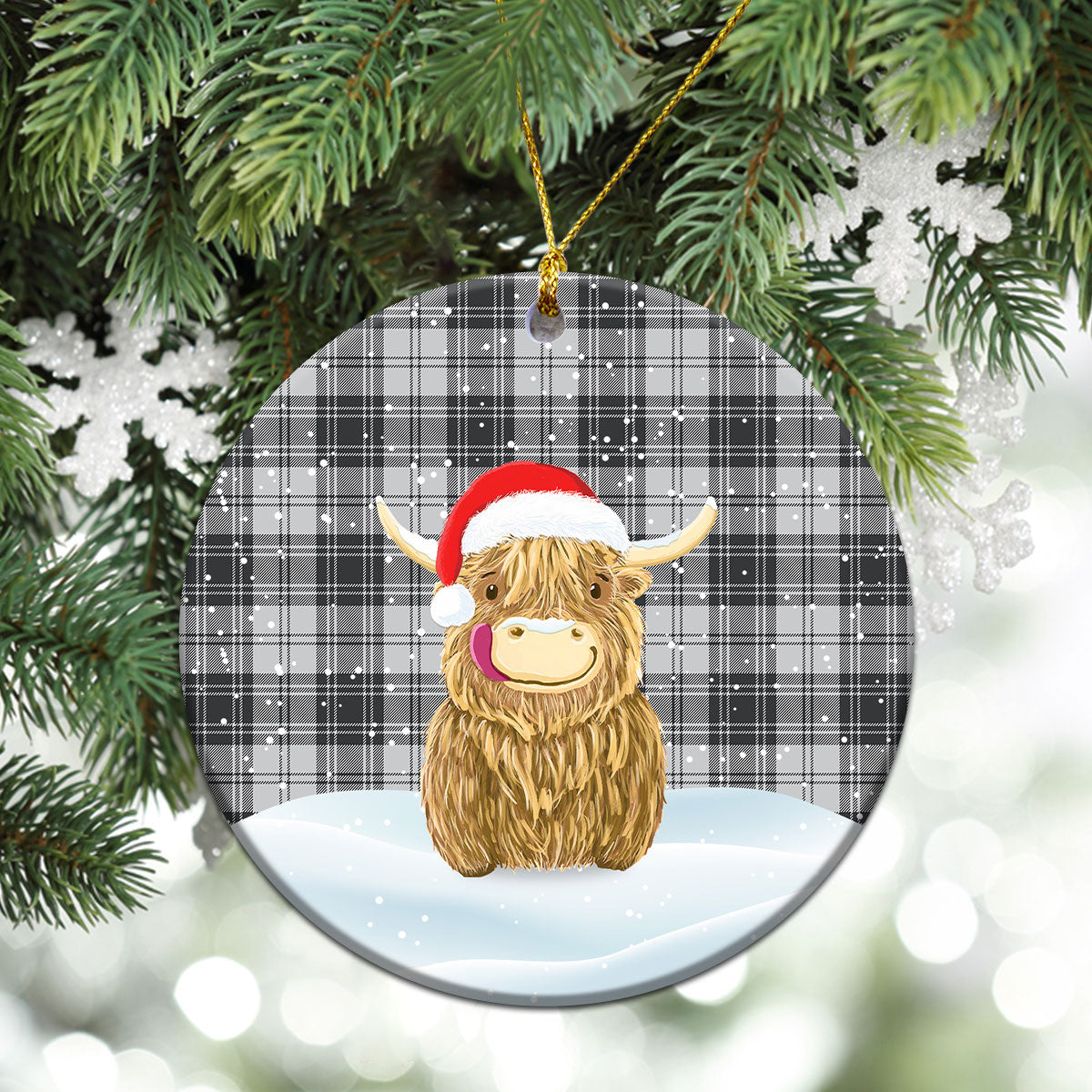 Glen Tartan Christmas Ceramic Ornament - Highland Cows Style