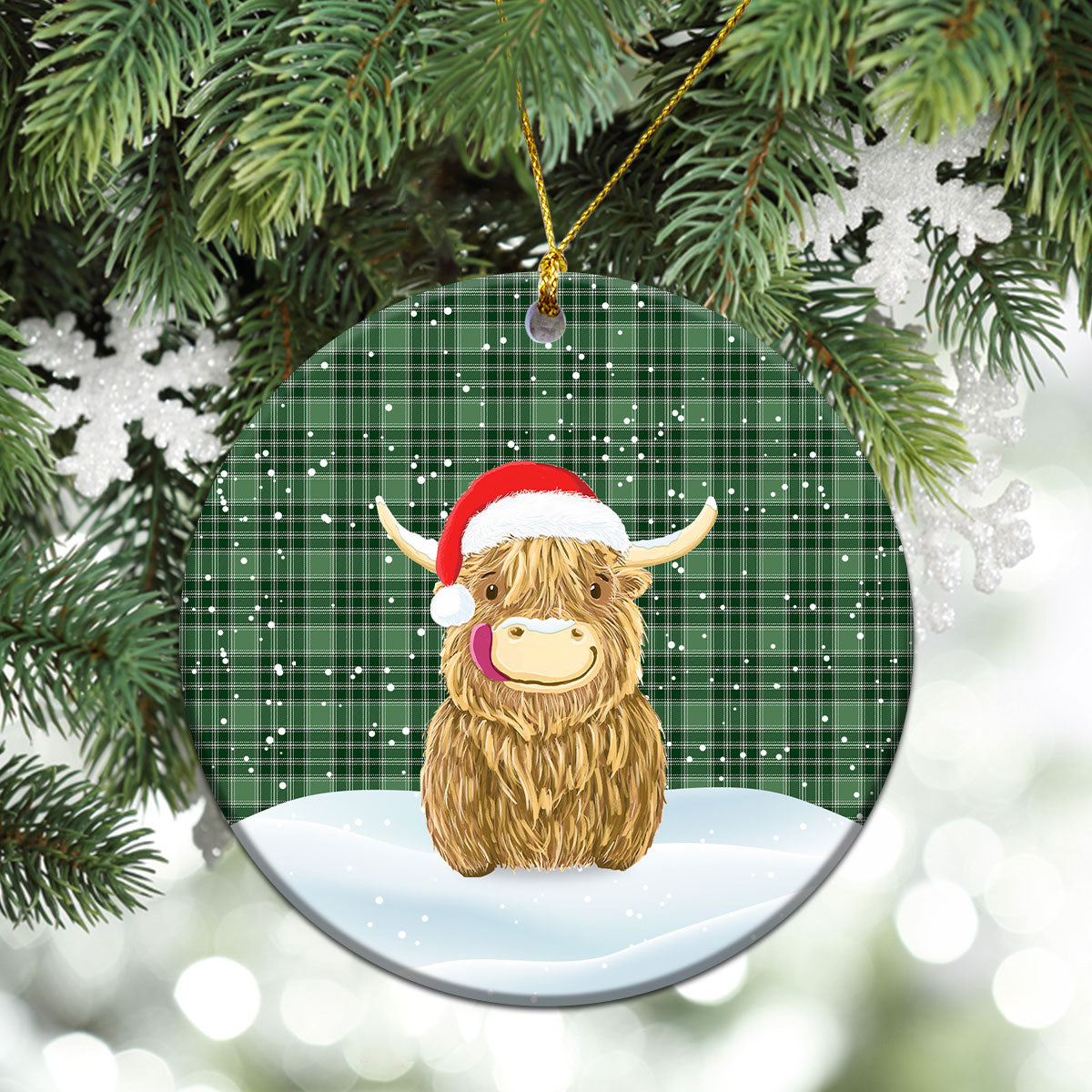 MacDonald Lord of the Isles Hunting Tartan Christmas Ceramic Ornament - Highland Cows Style