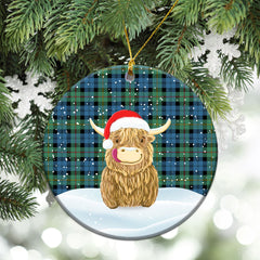 MacEwan Ancient Tartan Christmas Ceramic Ornament - Highland Cows Style
