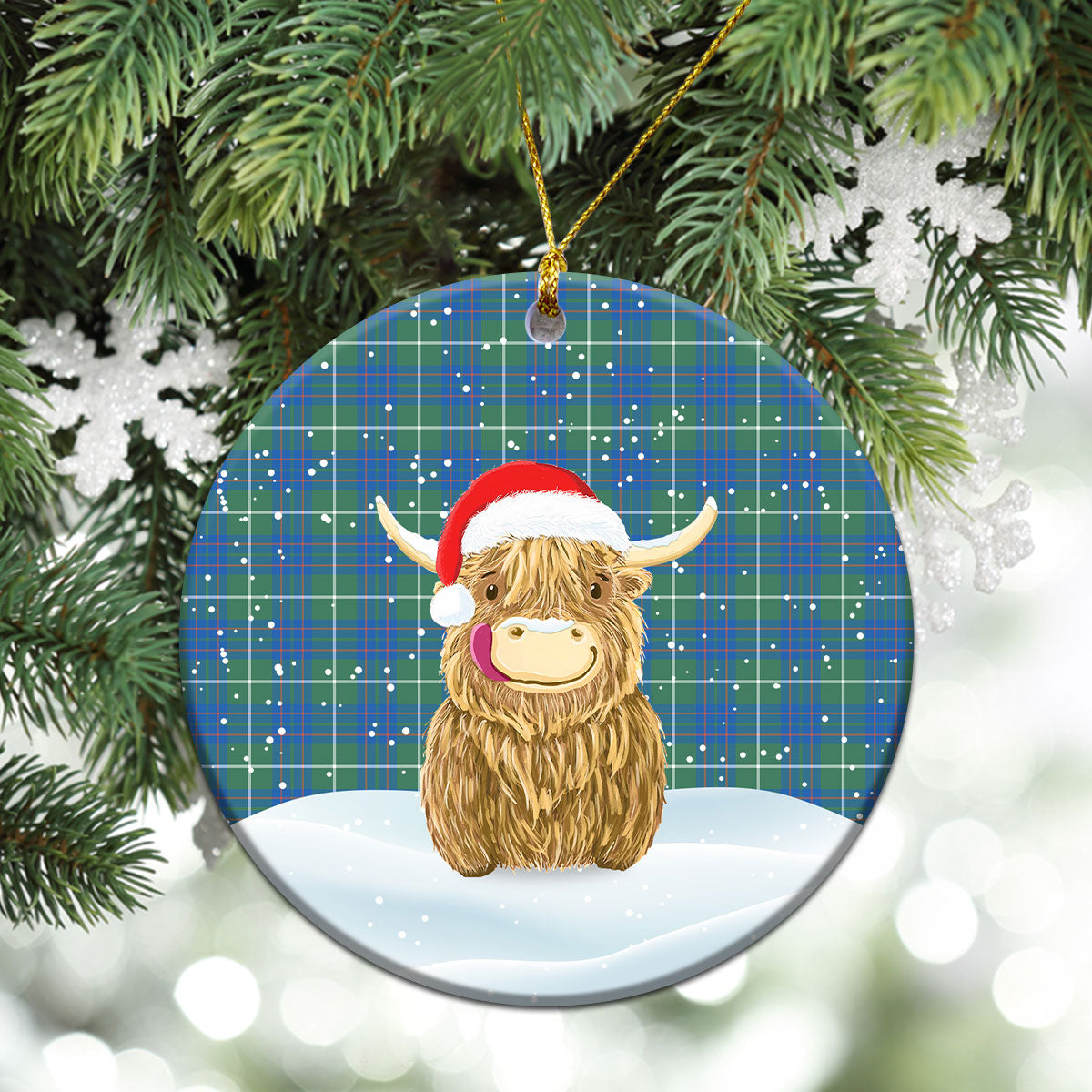 MacIntyre Hunting Ancient Tartan Christmas Ceramic Ornament - Highland Cows Style