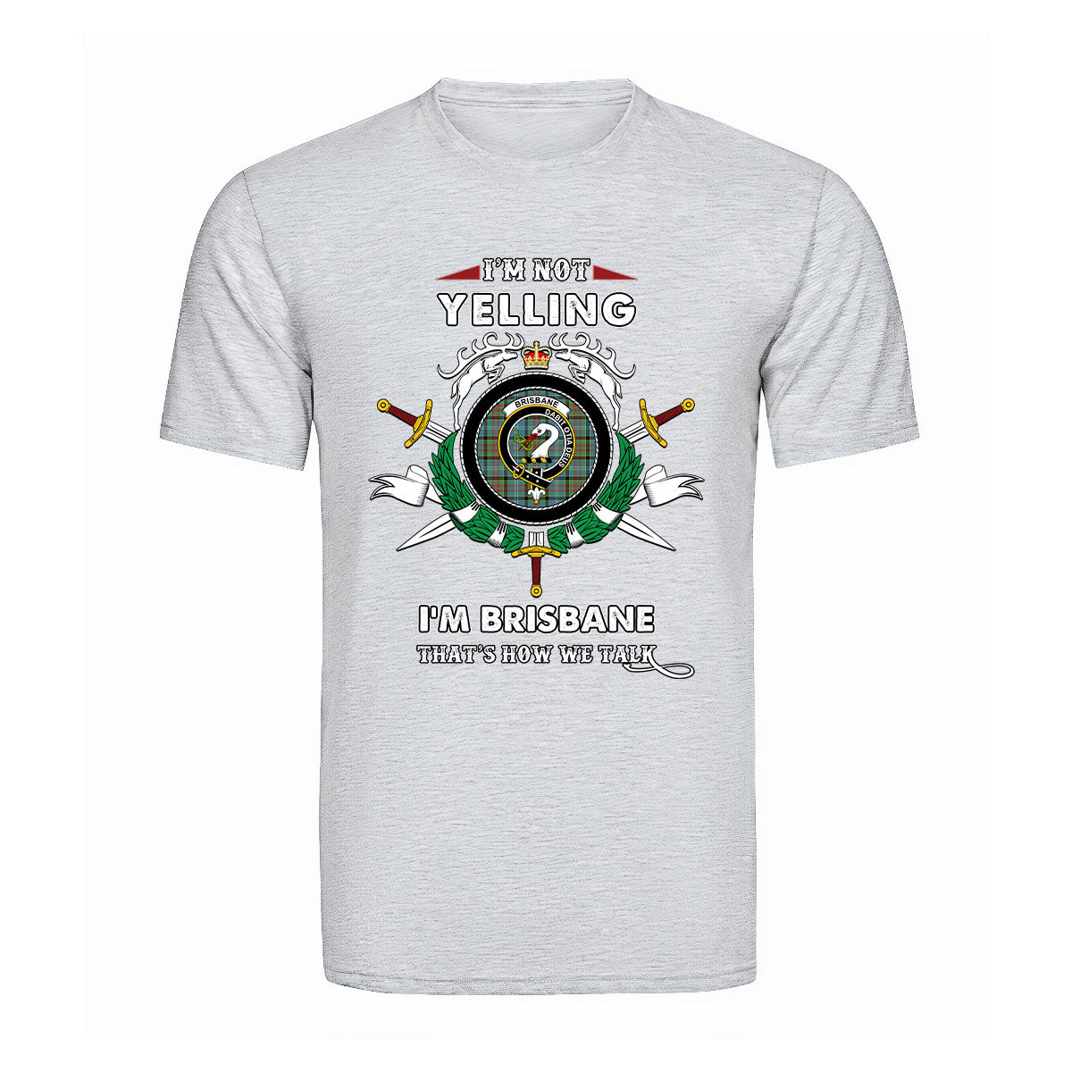 Brisbane Tartan Crest T-shirt - I'm not yelling style