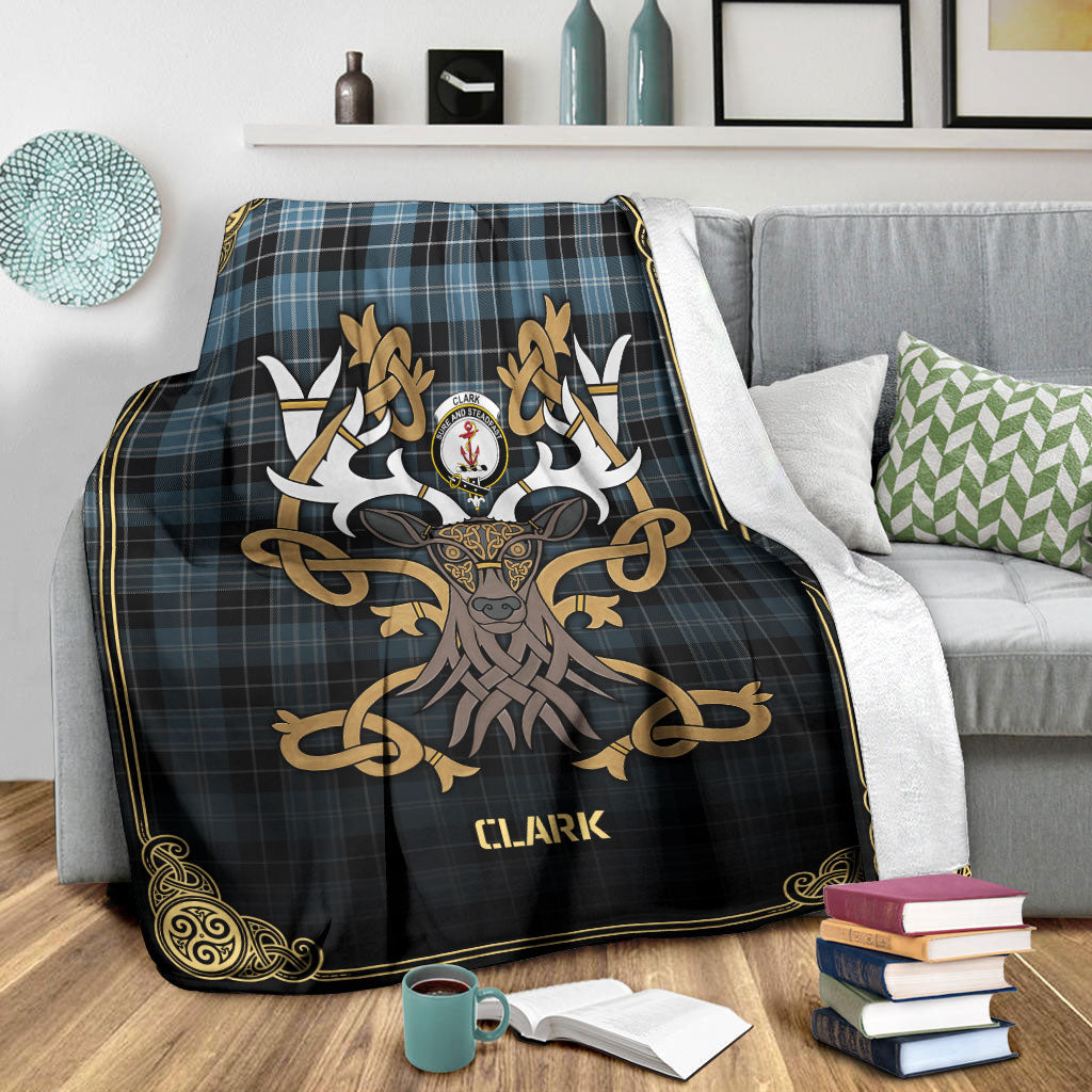 Clark Ancient Tartan Crest Premium Blanket - Celtic Stag style