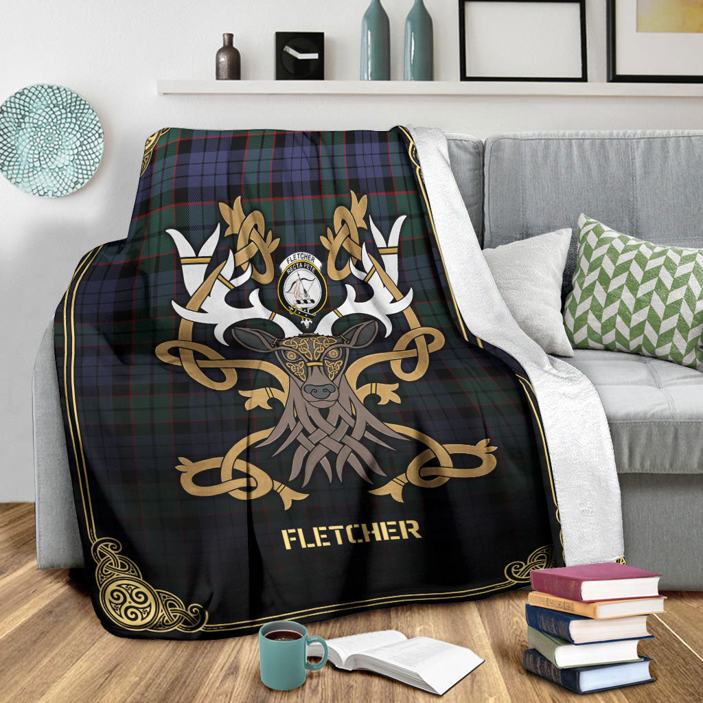 Fletcher Modern Tartan Crest Premium Blanket - Celtic Stag style