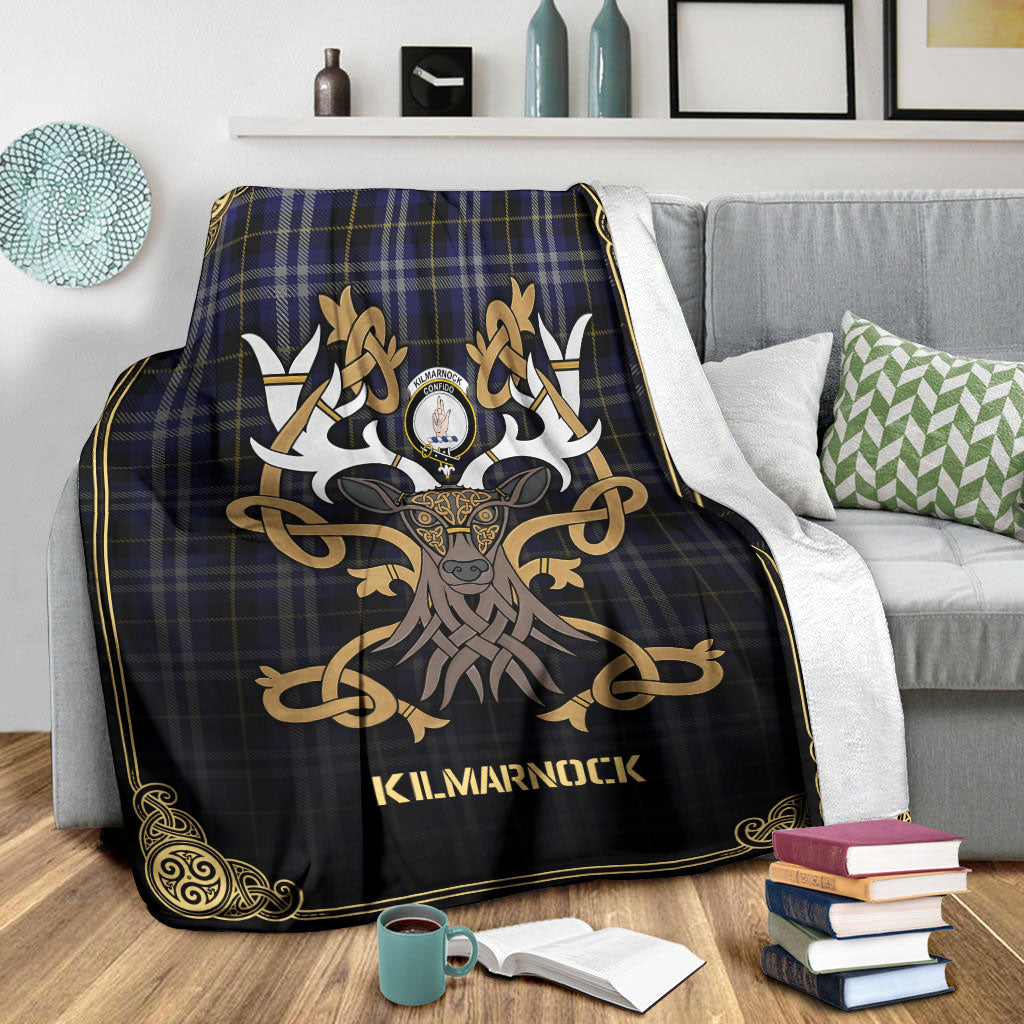 Kilmarnock Tartan Crest Premium Blanket - Celtic Stag style