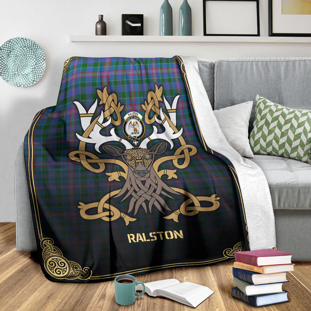Ralston Tartan Crest Premium Blanket - Celtic Stag style