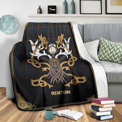 Renton Tartan Crest Premium Blanket - Celtic Stag style