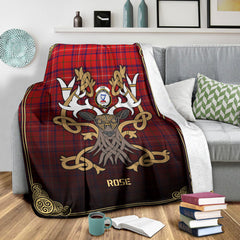 Rose Modern Tartan Crest Premium Blanket - Celtic Stag style