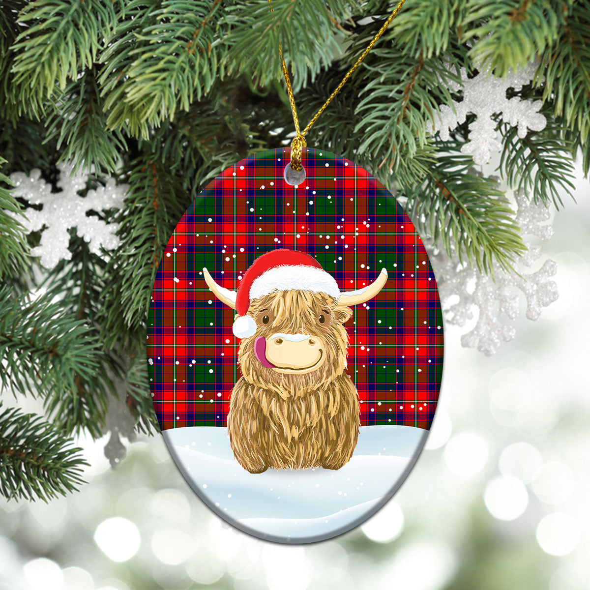 Charteris (Earl of Wemyss) Tartan Christmas Ceramic Ornament - Highland Cows Style