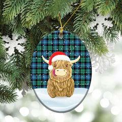 Galbraith Ancient Tartan Christmas Ceramic Ornament - Highland Cows Style