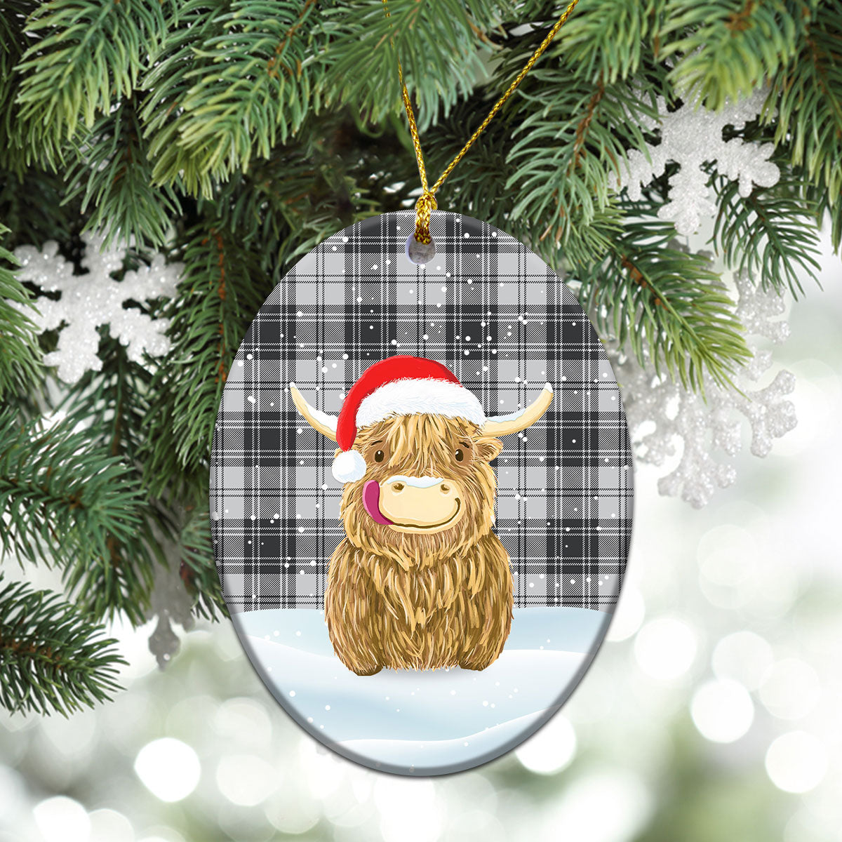 Glen Tartan Christmas Ceramic Ornament - Highland Cows Style