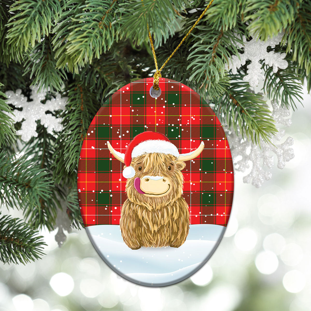 McPhee Tartan Christmas Ceramic Ornament - Highland Cows Style