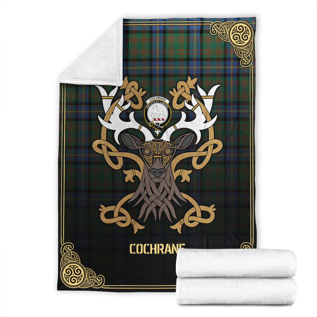 Cochrane Ancient Tartan Crest Premium Blanket - Celtic Stag style