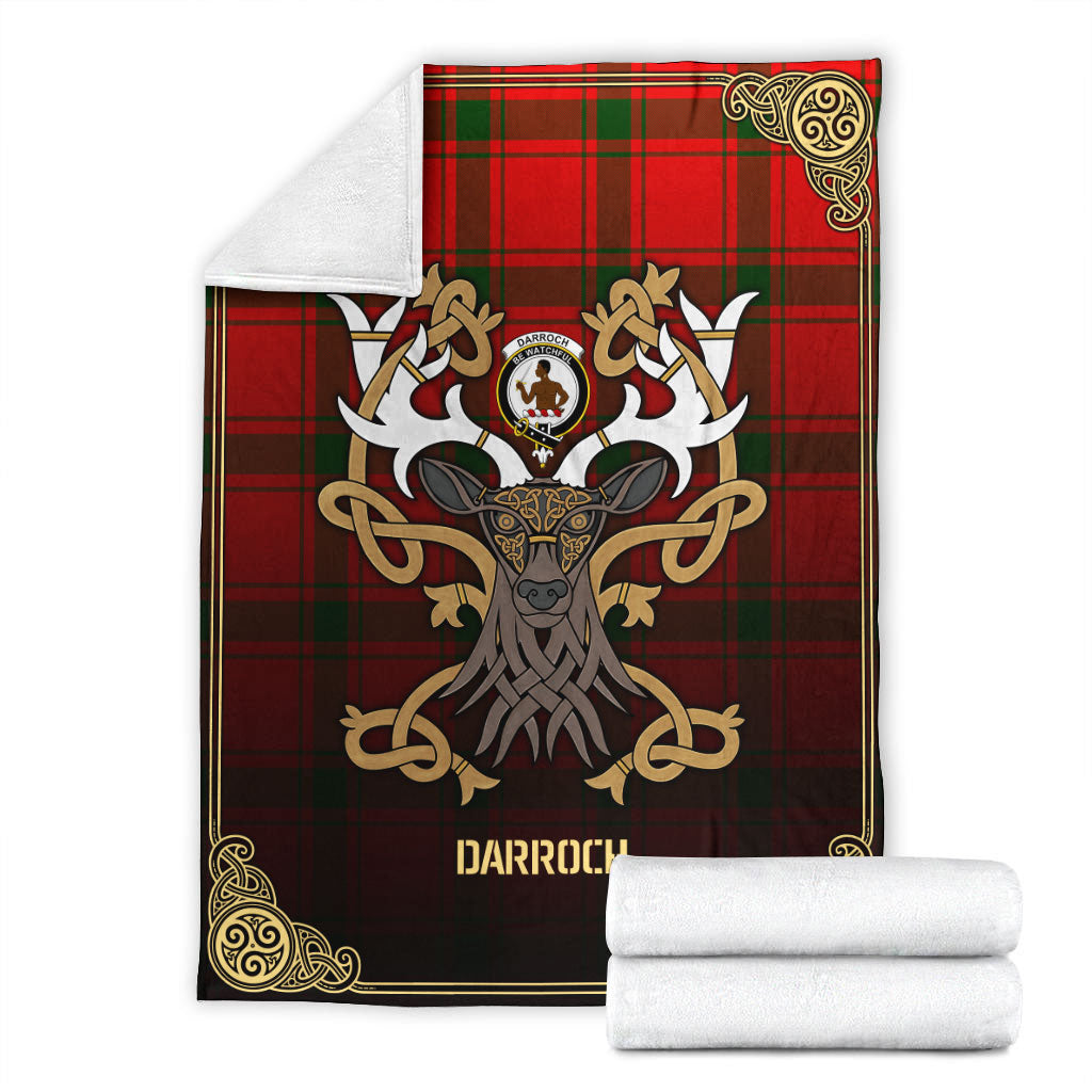 Darroch (Gourock) Tartan Crest Premium Blanket - Celtic Stag style