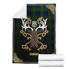 Dundas Modern Tartan Crest Premium Blanket - Celtic Stag style