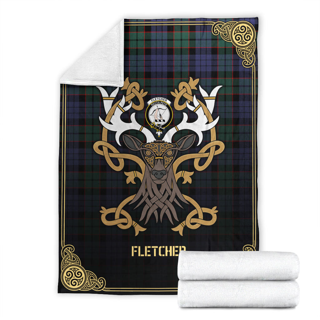 Fletcher Modern Tartan Crest Premium Blanket - Celtic Stag style