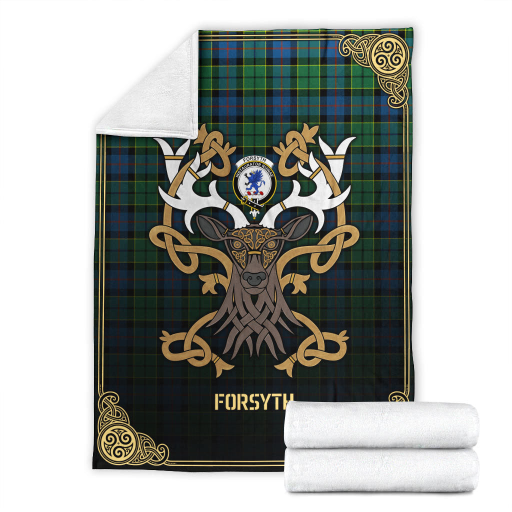 Forsyth Ancient Tartan Crest Premium Blanket - Celtic Stag style