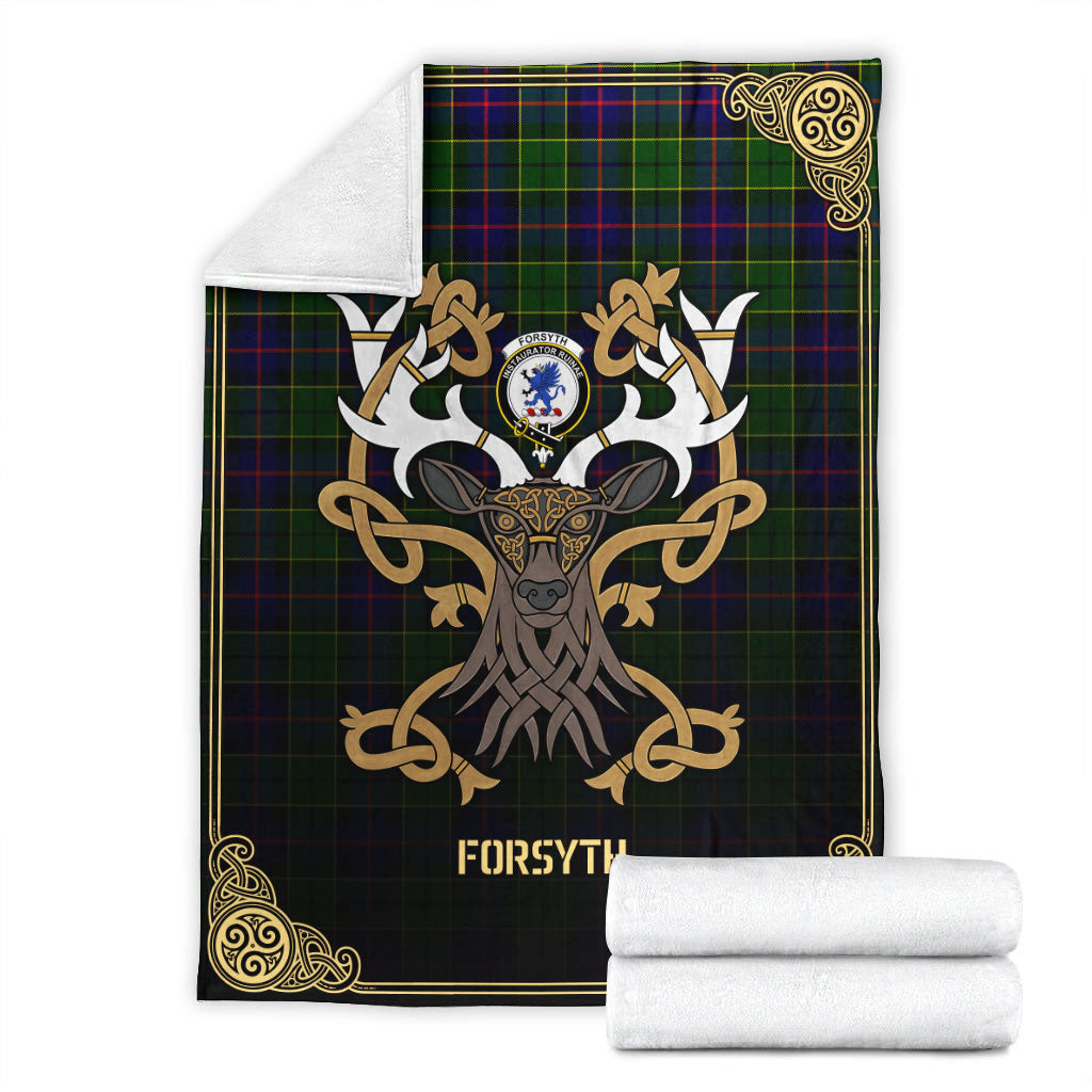 Forsyth Modern Tartan Crest Premium Blanket - Celtic Stag style