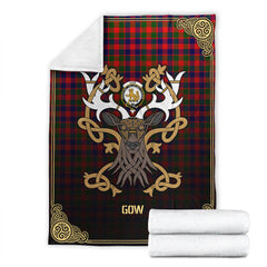 Gow (or McGouan) Tartan Crest Premium Blanket - Celtic Stag style