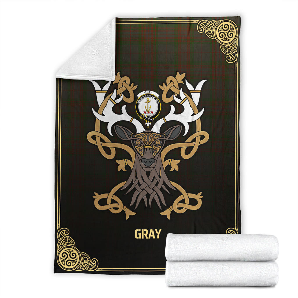 Gray Tartan Crest Premium Blanket - Celtic Stag style