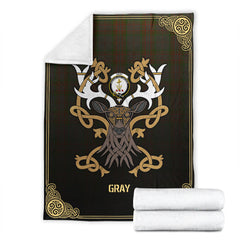 Gray Tartan Crest Premium Blanket - Celtic Stag style