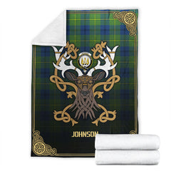 Johnson Ancient Tartan Crest Premium Blanket - Celtic Stag style