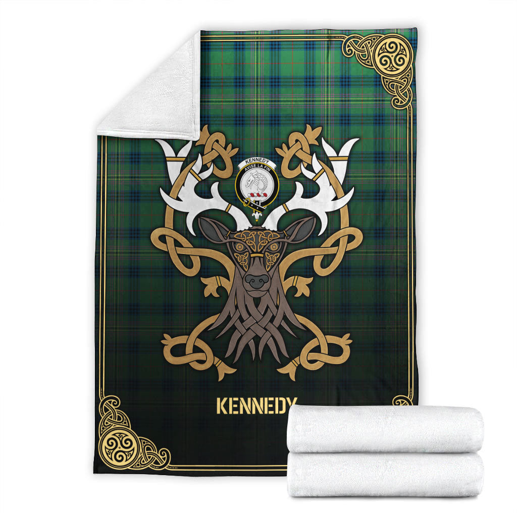 Kennedy Ancient Tartan Crest Premium Blanket - Celtic Stag style