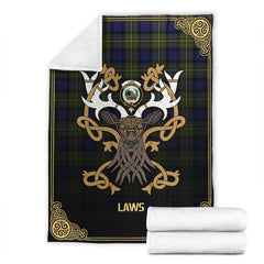 Laws Tartan Crest Premium Blanket - Celtic Stag style
