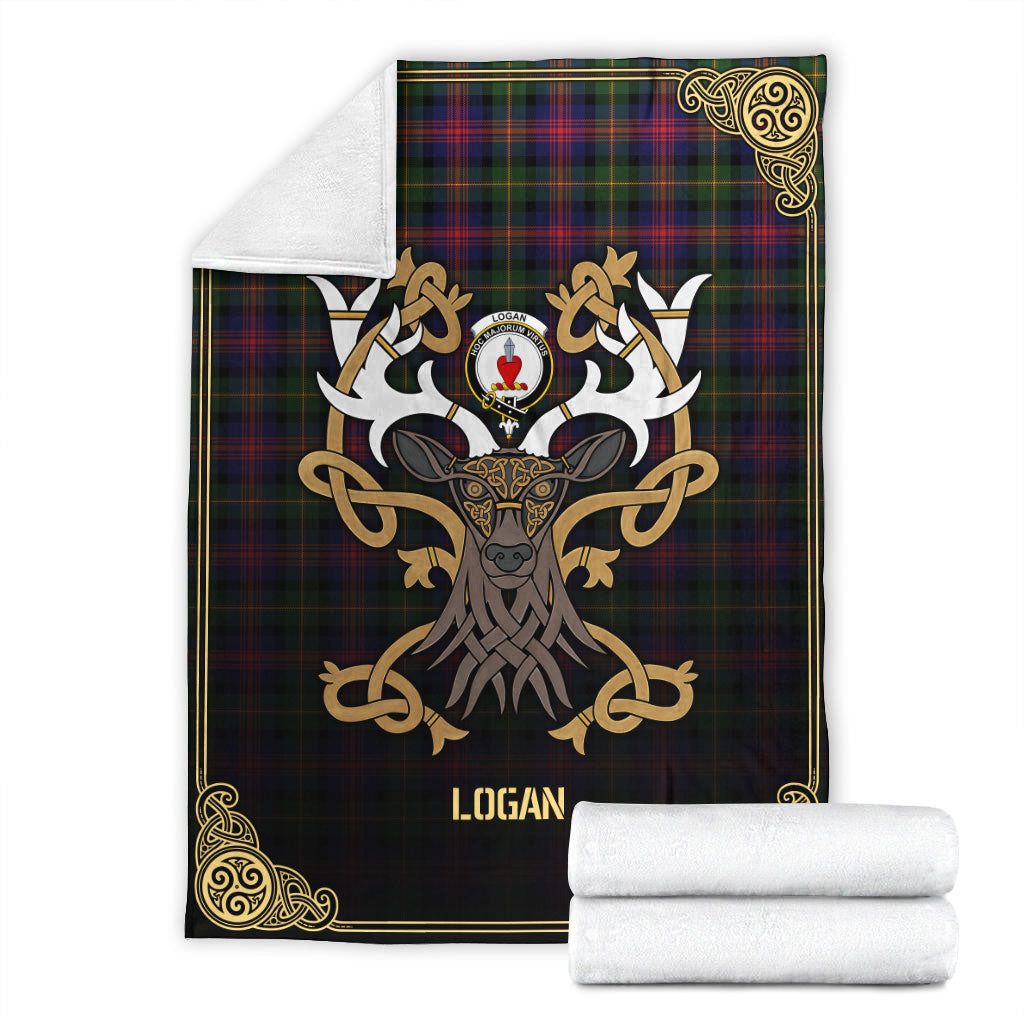 Logan Modern Tartan Crest Premium Blanket - Celtic Stag style