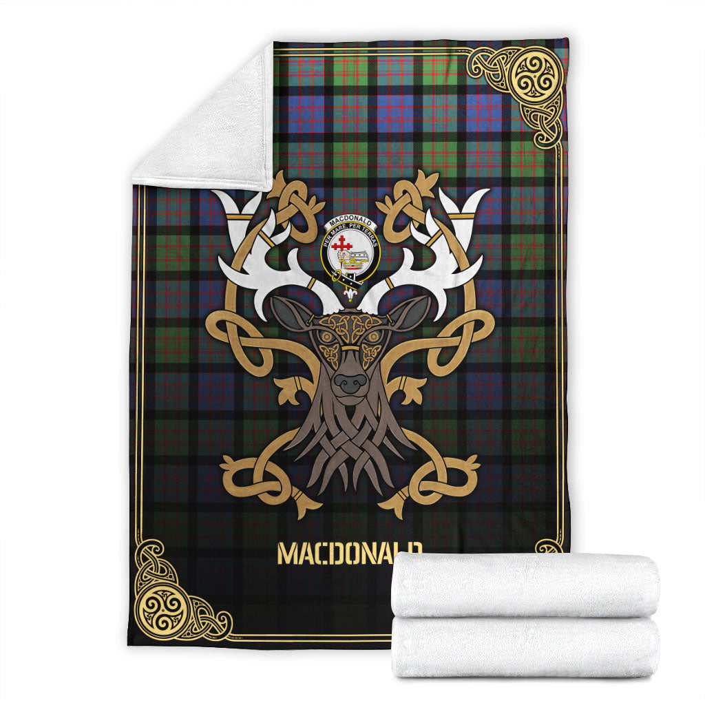 MacDonald Ancient Tartan Crest Premium Blanket - Celtic Stag style