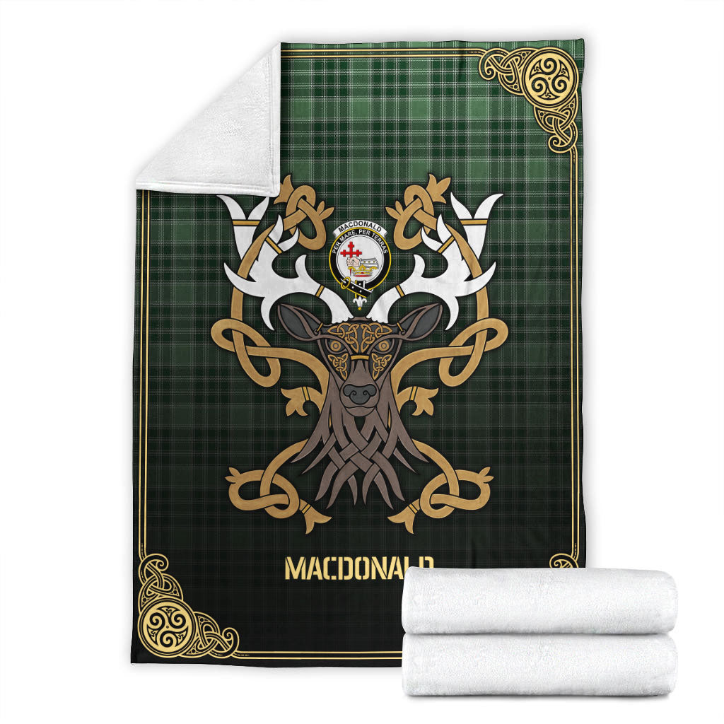 MacDonald Lord of the Isles Hunting Tartan Crest Premium Blanket - Celtic Stag style