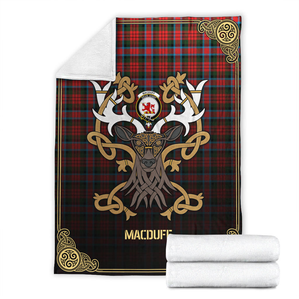 MacDuff Modern Tartan Crest Premium Blanket - Celtic Stag style