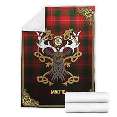 MacFie Tartan Crest Premium Blanket - Celtic Stag style