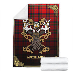 MacGillivray Modern Tartan Crest Premium Blanket - Celtic Stag style