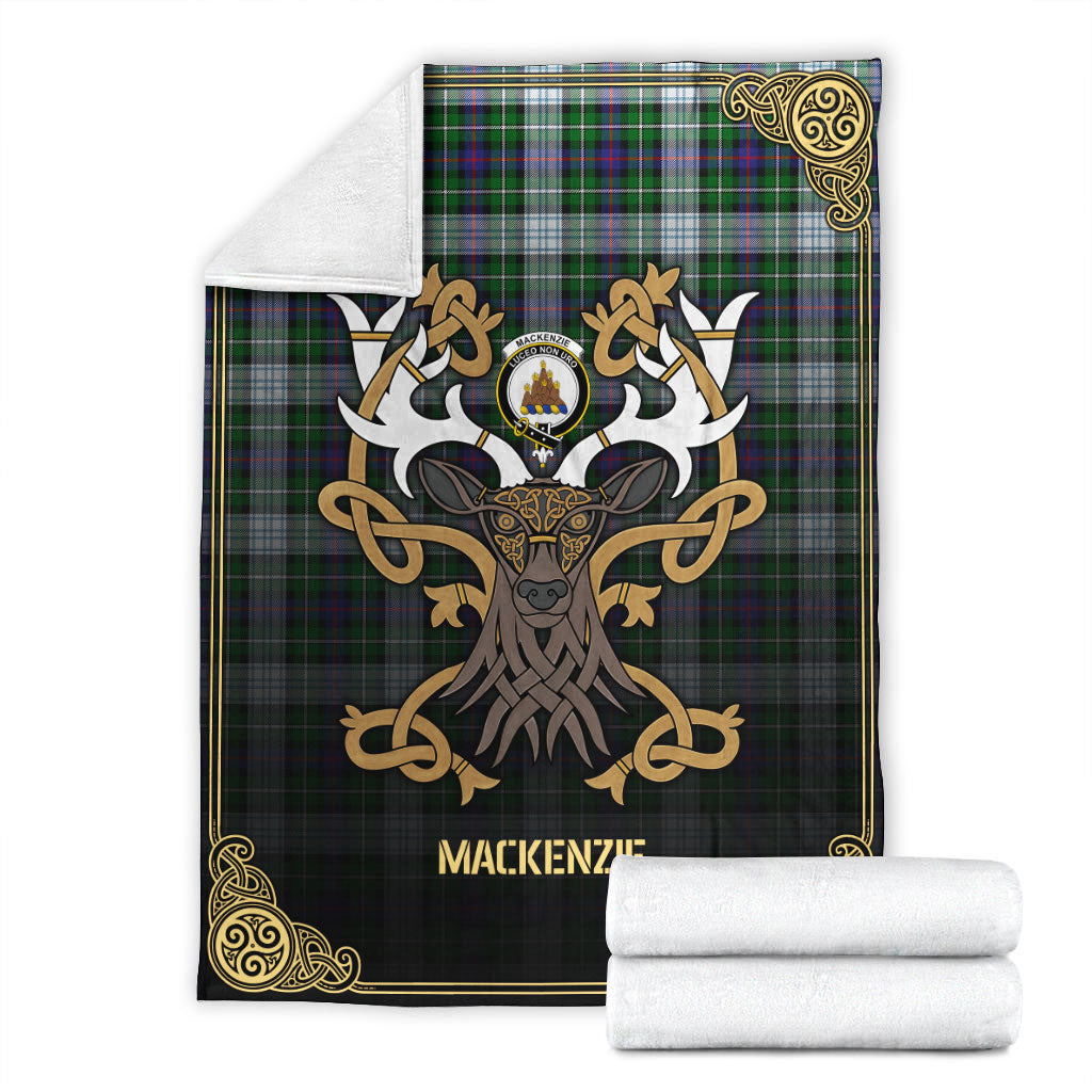 MacKenzie Dress Modern Tartan Crest Premium Blanket - Celtic Stag style
