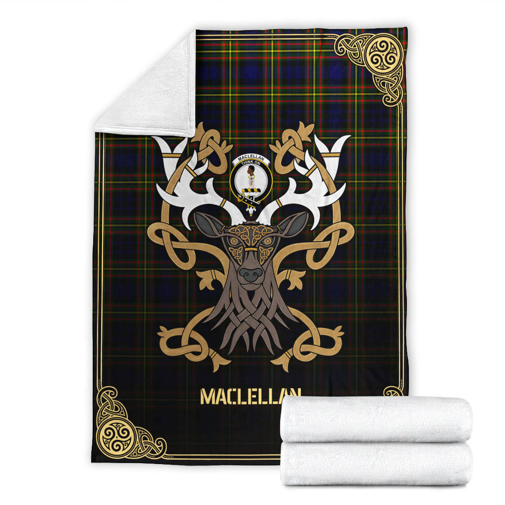 MacLellan Modern Tartan Crest Premium Blanket - Celtic Stag style