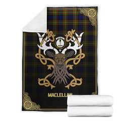 MacLellan Modern Tartan Crest Premium Blanket - Celtic Stag style