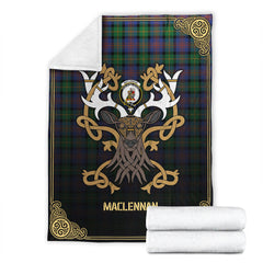 MacLennan Ancient Tartan Crest Premium Blanket - Celtic Stag style