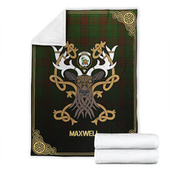 Maxwell Hunting Tartan Crest Premium Blanket - Celtic Stag style