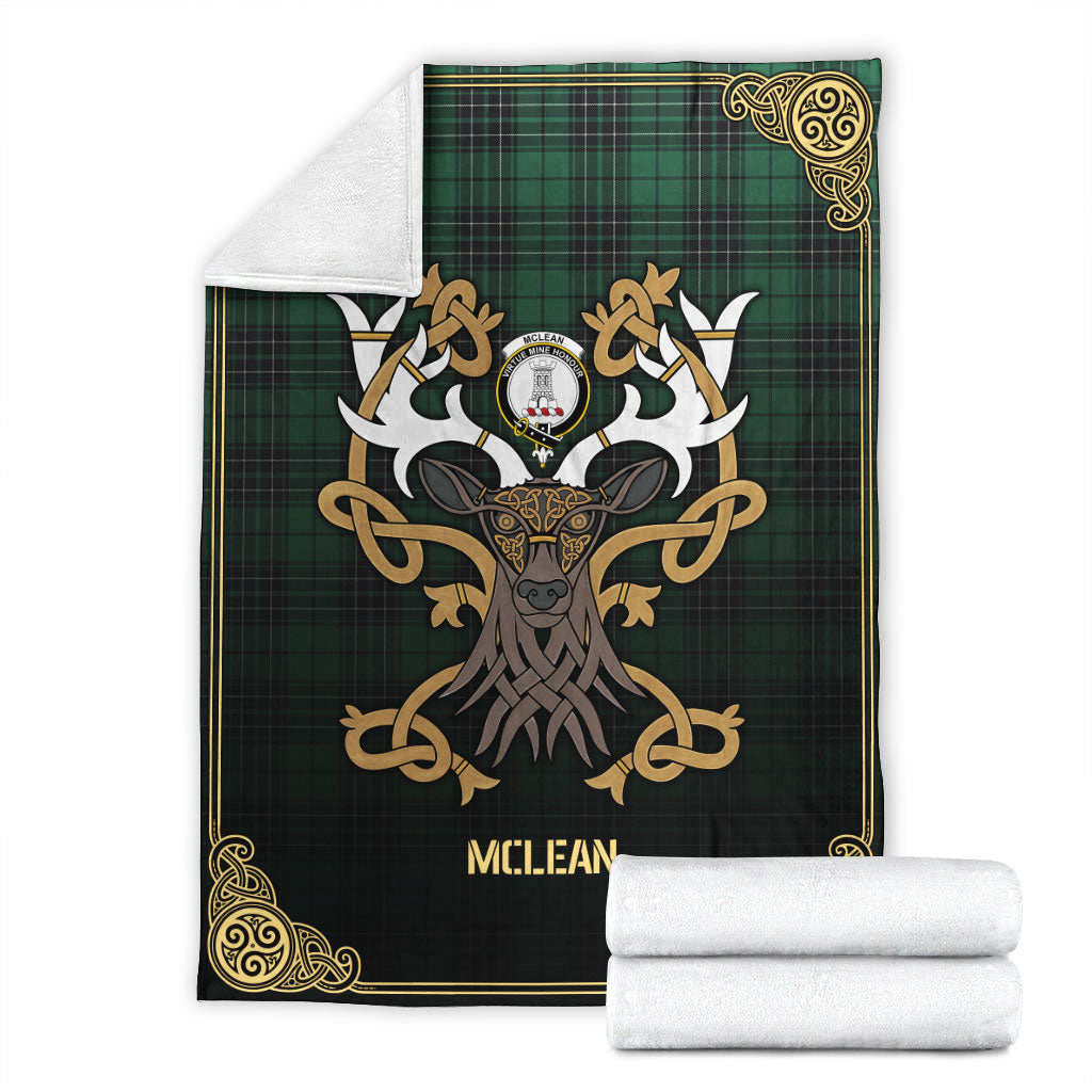 McLean Hunting Ancient Tartan Crest Premium Blanket - Celtic Stag style