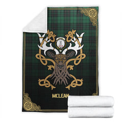 McLean Hunting Ancient Tartan Crest Premium Blanket - Celtic Stag style