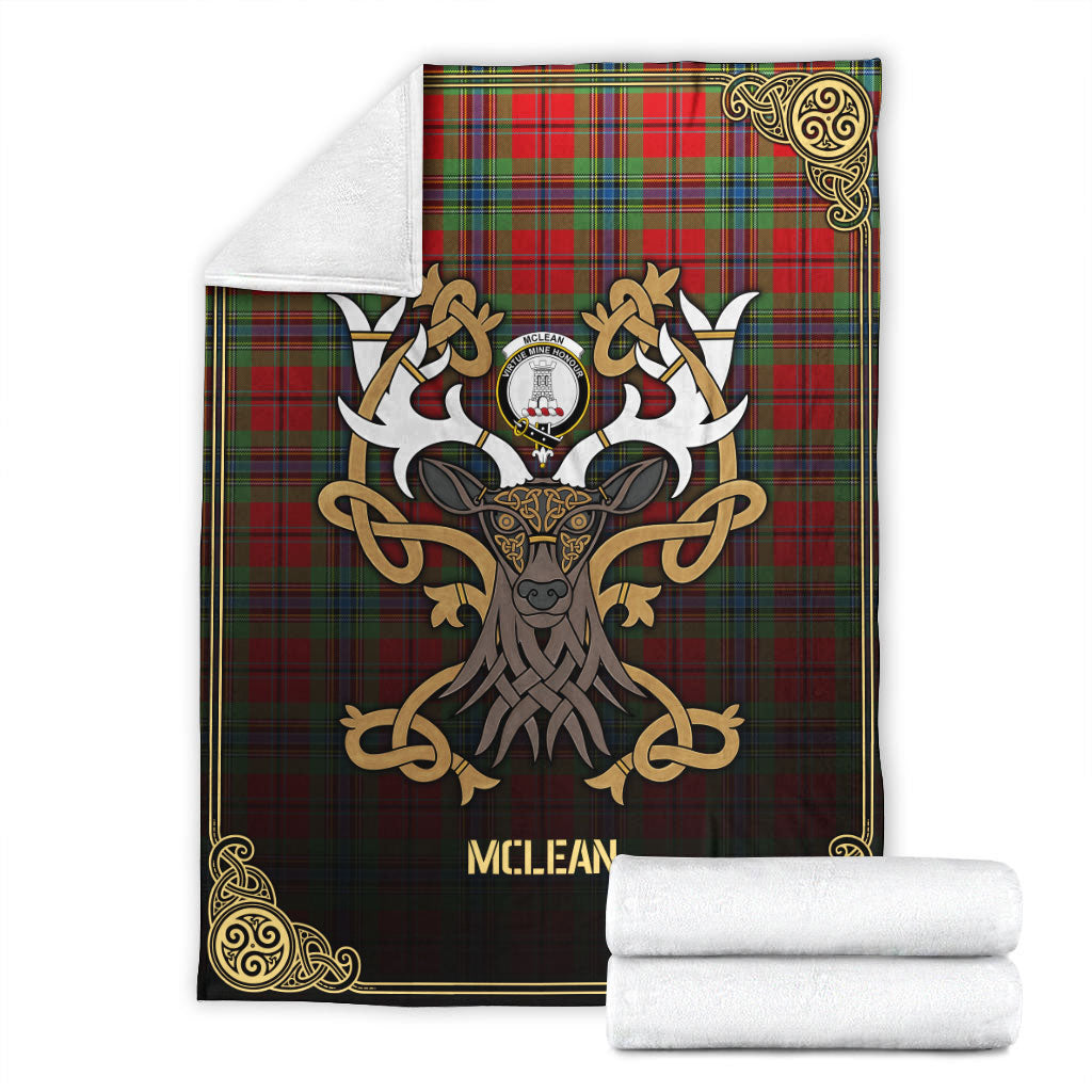 McLean of Duart Modern Tartan Crest Premium Blanket - Celtic Stag style