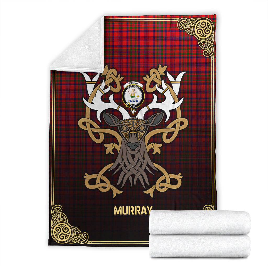 Murray (of Dysart) Tartan Crest Premium Blanket - Celtic Stag style