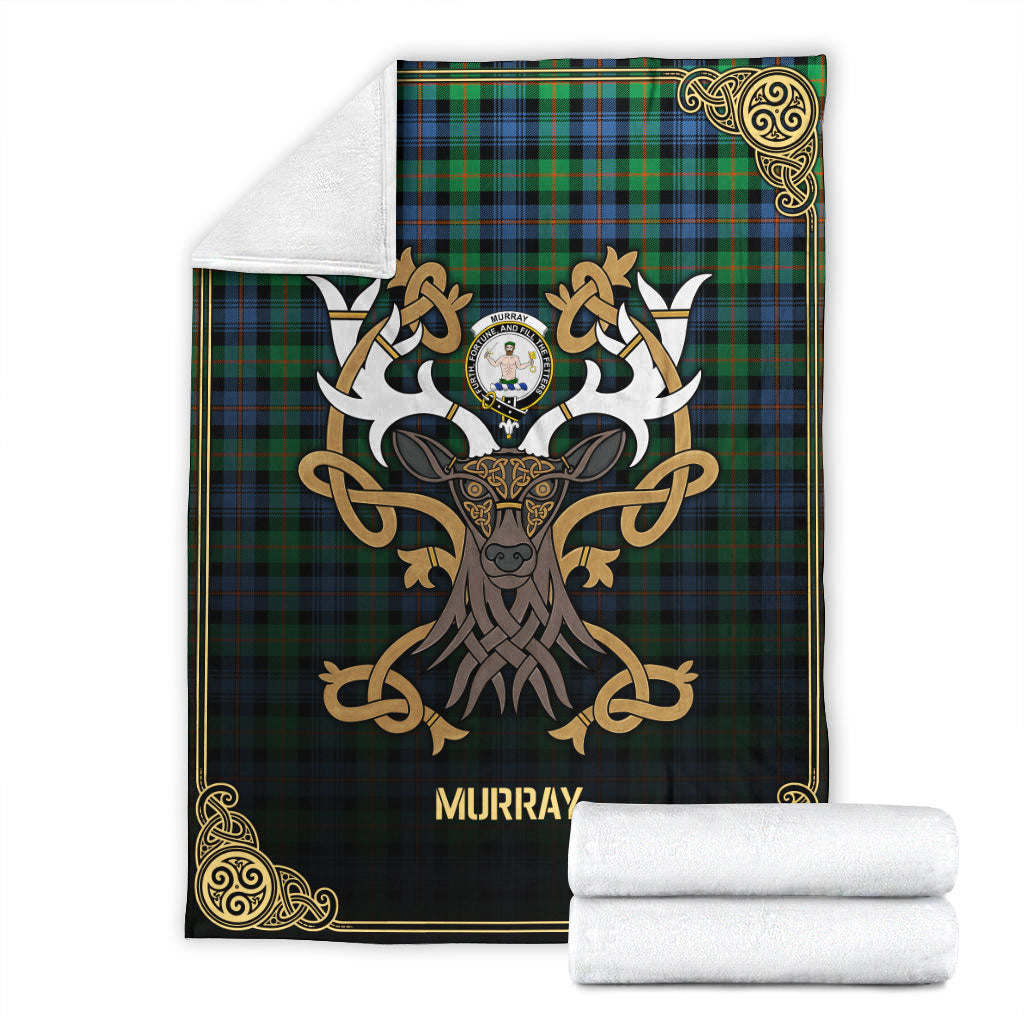 Murray of Atholl Ancient Tartan Crest Premium Blanket - Celtic Stag style