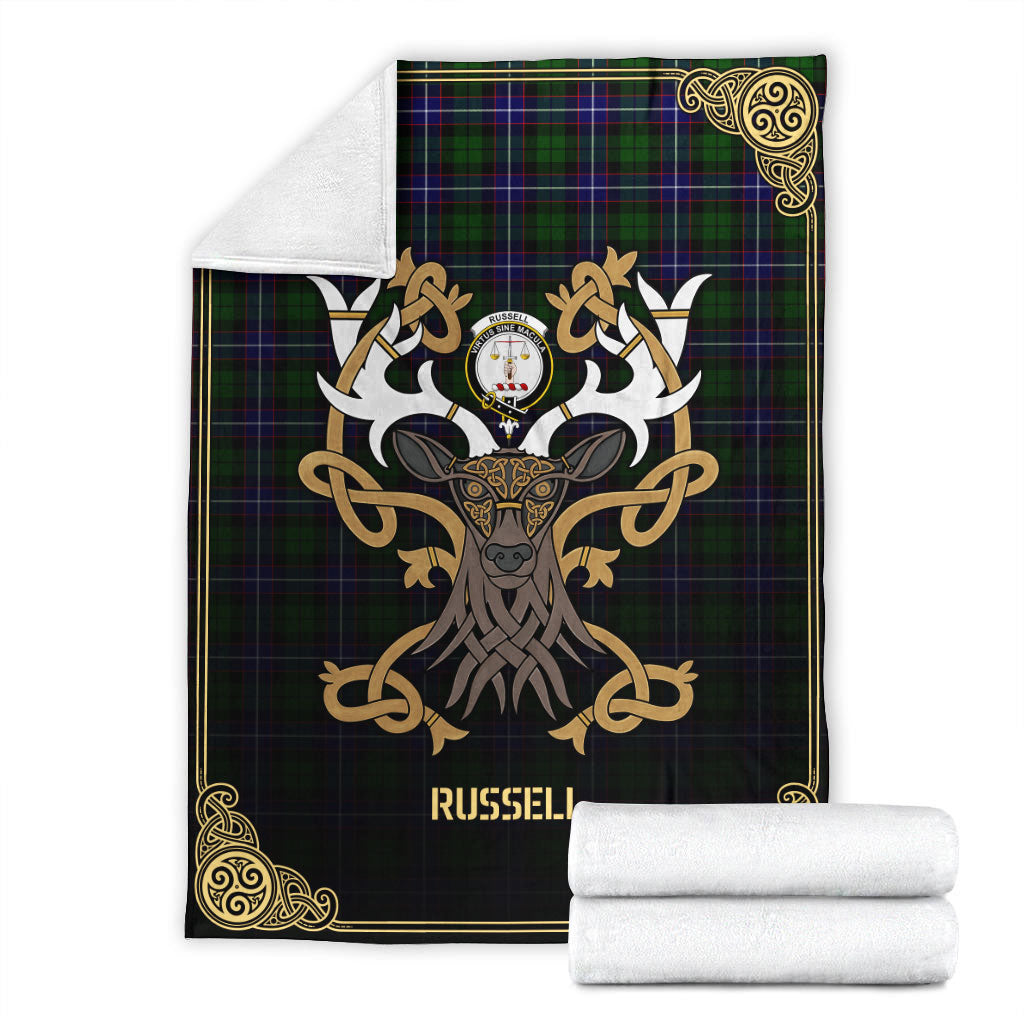 Russell Modern Tartan Crest Premium Blanket - Celtic Stag style
