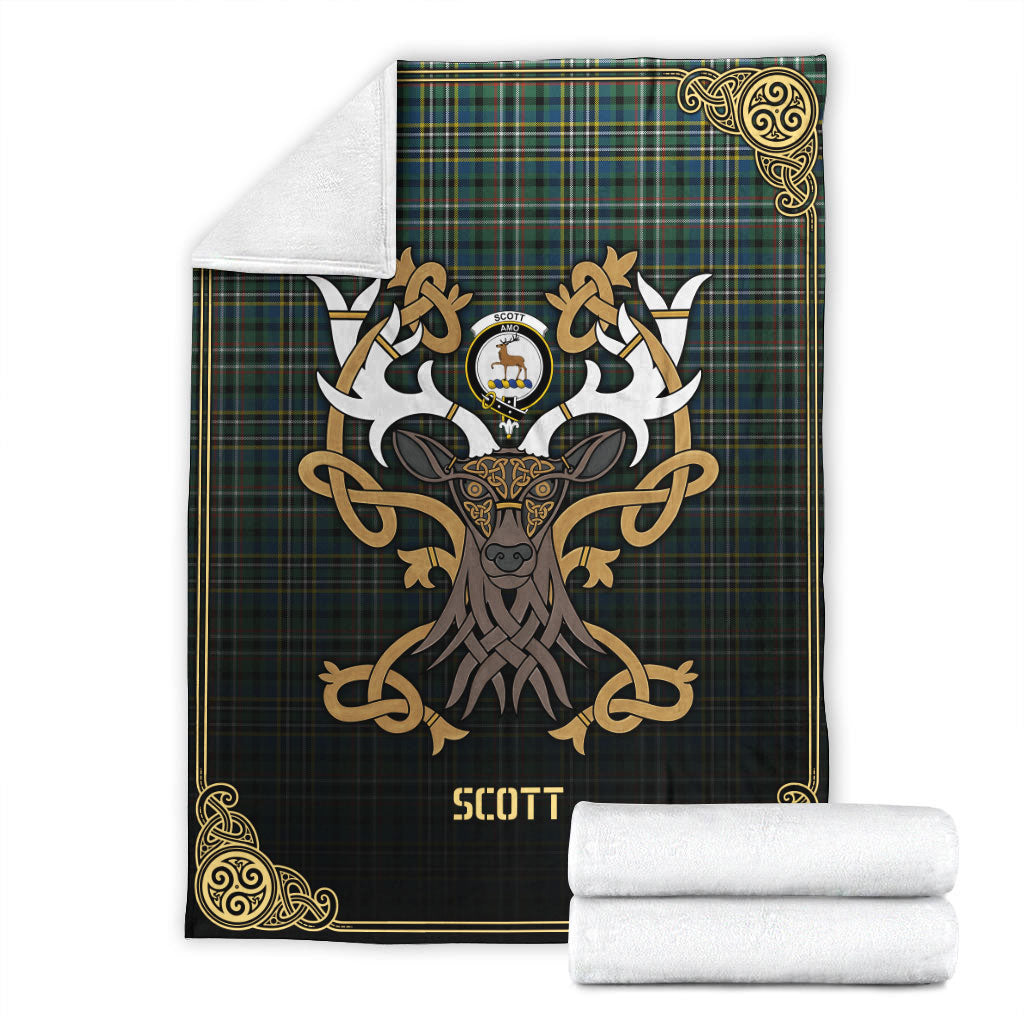 Scott Green Ancient Tartan Crest Premium Blanket - Celtic Stag style