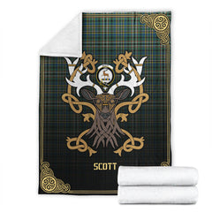 Scott Green Ancient Tartan Crest Premium Blanket - Celtic Stag style